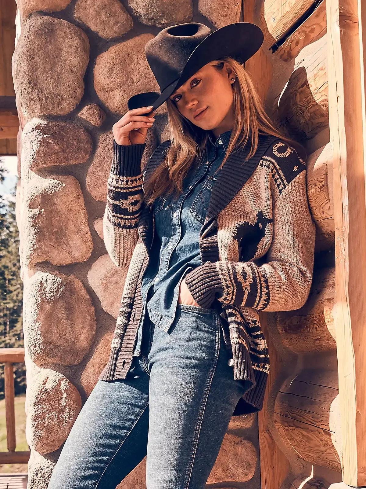 Western Style Shawl Collar Cardigan