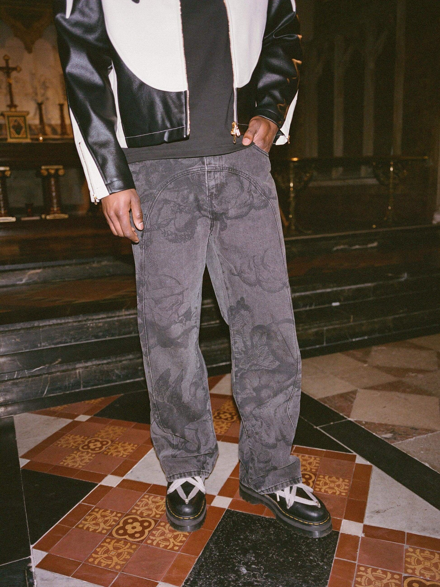 Cupid Print Washed Blue Jeans