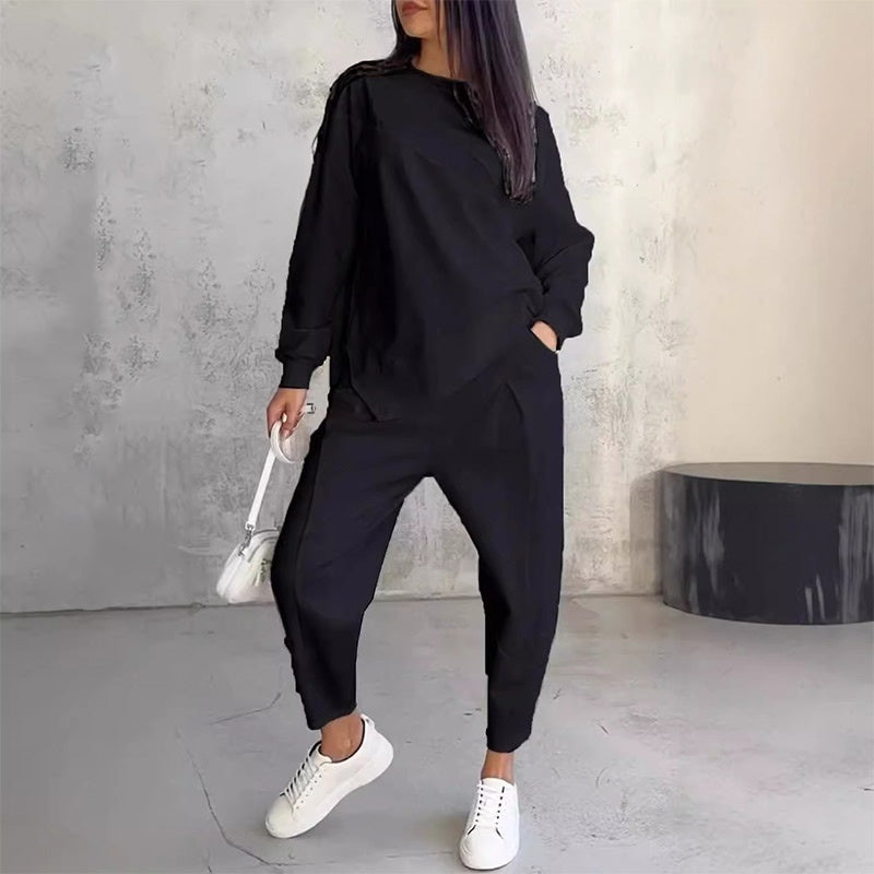 Women's Long-Sleeve Irregular Hem Sweatshirt & Pants Set